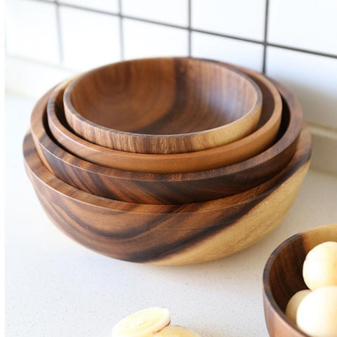 Ensaladera y frutero de madera natural artesanal – Decoración rústica para cocina