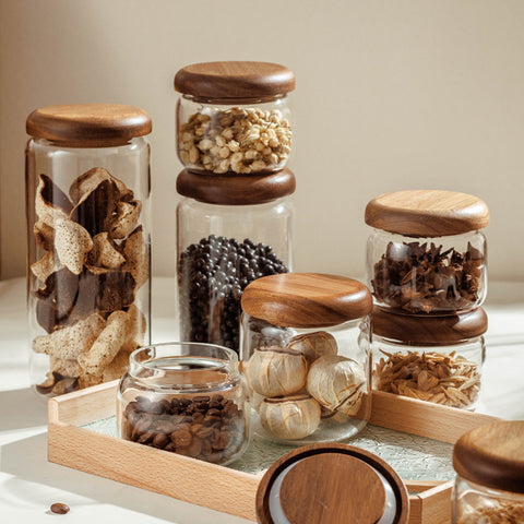 Glass Storage Jar with Wooden Lid – Natural Airtight Food Container Set