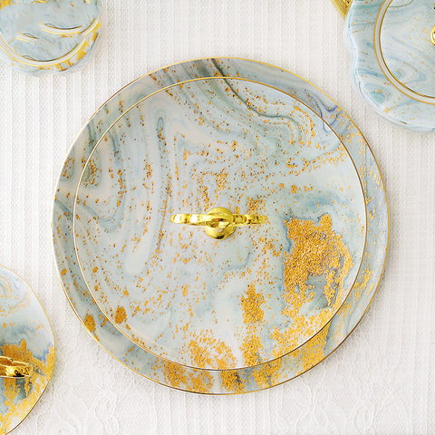 Emerald Sands 2 & 3 Tier Ceramic Dessert Stand – Luxury Gold Marble Pattern