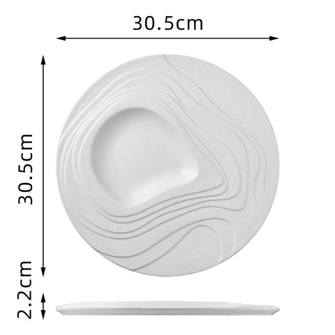 Luxury Ceramic Western Plate – Modern Ripple Texture Fine Dining Plate