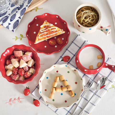 Cute Polka Dot Dessert & Soup Bowl Set – Retro Colorful Ceramic Tableware