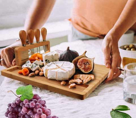 Rectangular Bamboo Charcuterie Board with Knife Holder Set