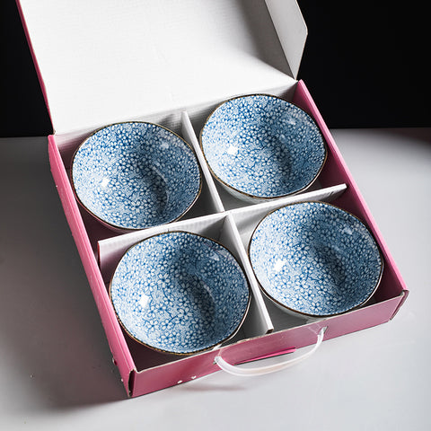 Floral & Plant Pattern Porcelain Bowl Set – 4-Piece & 6-Piece Handmade Collection