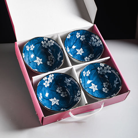 Floral & Plant Pattern Porcelain Bowl Set – 4-Piece & 6-Piece Handmade Collection