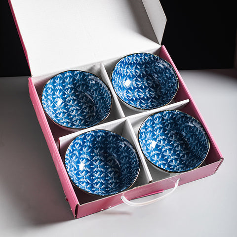 Floral & Plant Pattern Porcelain Bowl Set – 4-Piece & 6-Piece Handmade Collection