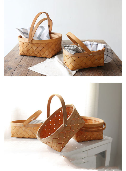 Wudy Harvest Basket — Large Woven Wood-Chip Apple Picking Basket