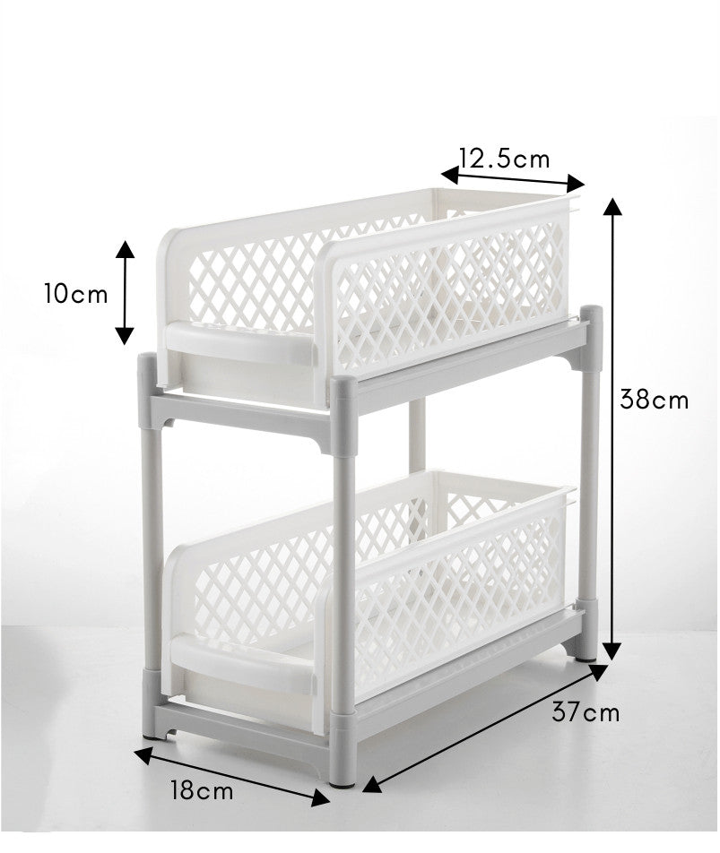 2-Tier Sliding Multi-Purpose Organizer - Double-Layer Breathable Mesh Storage Drawer for Kitchen