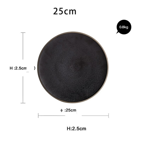 Black Crystal Ceramic Dinner Plate – Modern Round Dessert & Flat Plate