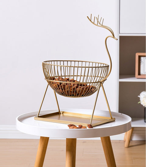 Deer Antler Metal Fruit Basket – Modern Decorative Table Centerpiece