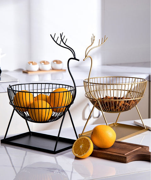 Deer Antler Metal Fruit Basket – Modern Decorative Table Centerpiece