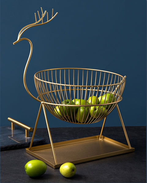 Deer Antler Metal Fruit Basket – Modern Decorative Table Centerpiece