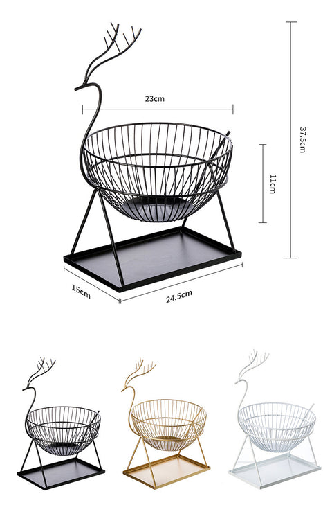 Deer Antler Metal Fruit Basket – Modern Decorative Table Centerpiece