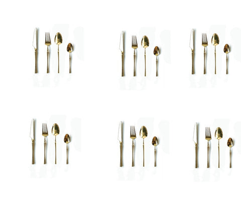 Gold Stainless Steel Cutlery Set โ Modern Flatware for 4/6 People