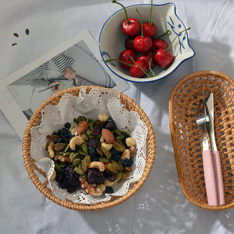 Autumn Rattan Woven Desktop Coffee Table Bread Baked Round Dessert Modern Characteristic Storage Basket