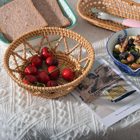 Autumn Rattan Woven Desktop Coffee Table Bread Baked Round Dessert Modern Characteristic Storage Basket