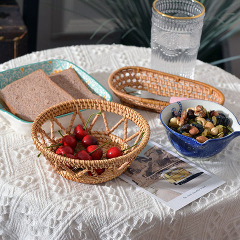 Autumn Rattan Woven Desktop Coffee Table Bread Baked Round Dessert Modern Characteristic Storage Basket