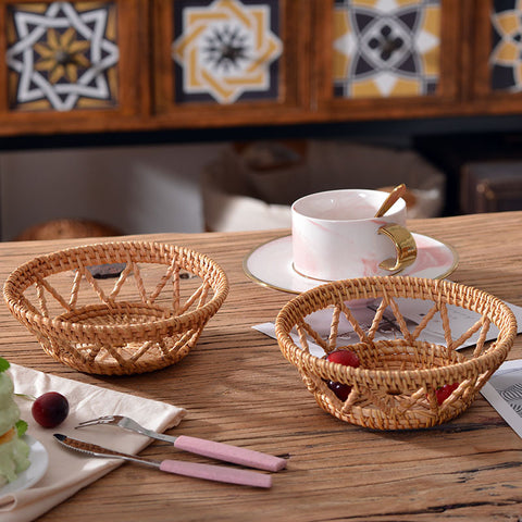 Autumn Rattan Woven Desktop Coffee Table Bread Baked Round Dessert Modern Characteristic Storage Basket