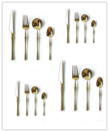 Gold Stainless Steel Cutlery Set โ Modern Flatware for 4/6 People