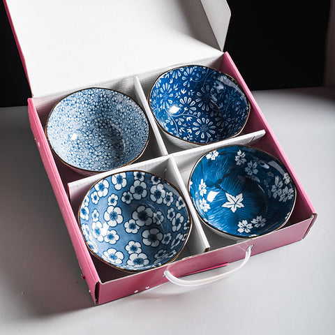Floral & Plant Pattern Porcelain Bowl Set – 4-Piece & 6-Piece Handmade Collection