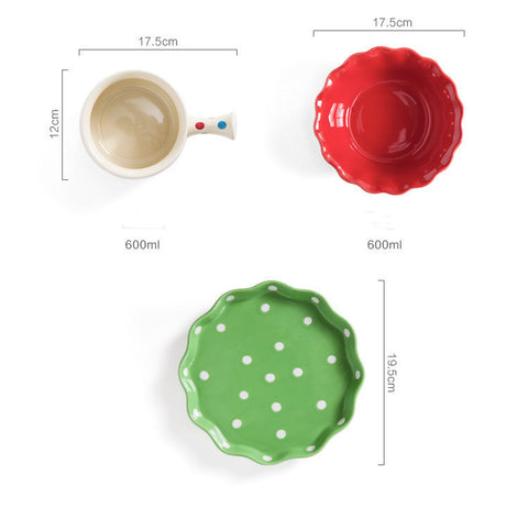 Cute Polka Dot Dessert & Soup Bowl Set – Retro Colorful Ceramic Tableware