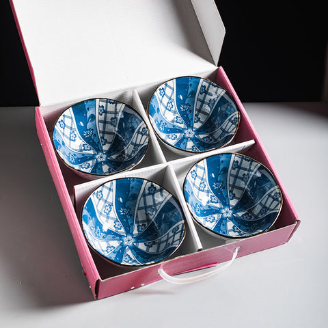 Floral & Plant Pattern Porcelain Bowl Set – 4-Piece & 6-Piece Handmade Collection