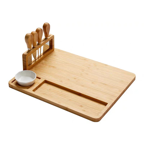 Bamboo Charcuterie Board with Knife Holder and Serving Dish