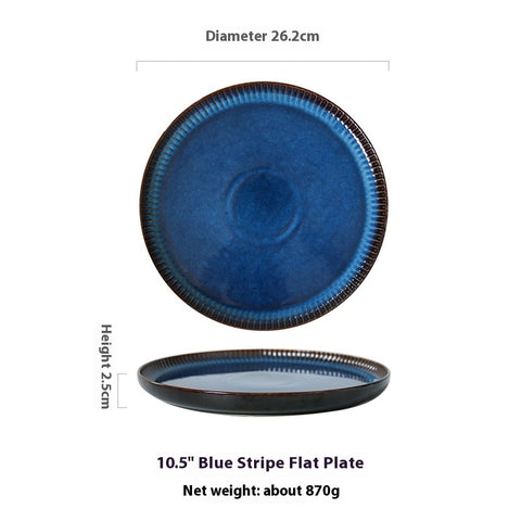 Porcelain Blue Stripe Plate – Round Dinnerware in 3 Sizes