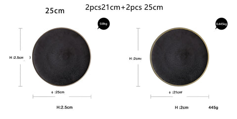 Black Crystal Ceramic Dinner Plate – Modern Round Dessert & Flat Plate