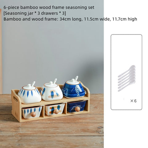 Premium Ceramic Spice Box Set with Bamboo Frame – Seasoning Organizer