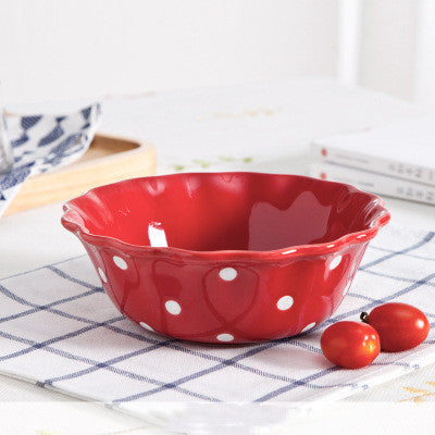 Cute Polka Dot Dessert & Soup Bowl Set – Retro Colorful Ceramic Tableware