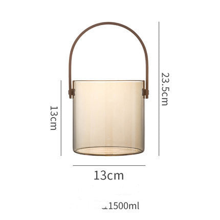 Nordic Glass Bowl with Bamboo Handle – Modern Transparent Serving Container