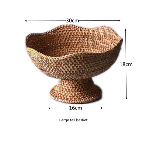 Handmade Rattan Weave High Leg Fruit Basket