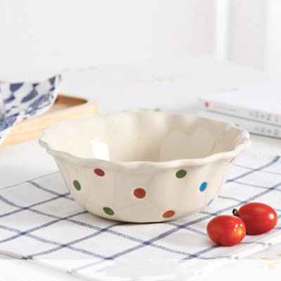 Cute Polka Dot Dessert & Soup Bowl Set – Retro Colorful Ceramic Tableware
