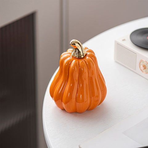 White & Orange Porcelain Pumpkin Decor Set | Modern Minimal
