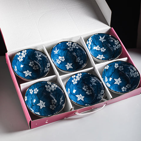 Floral & Plant Pattern Porcelain Bowl Set – 4-Piece & 6-Piece Handmade Collection