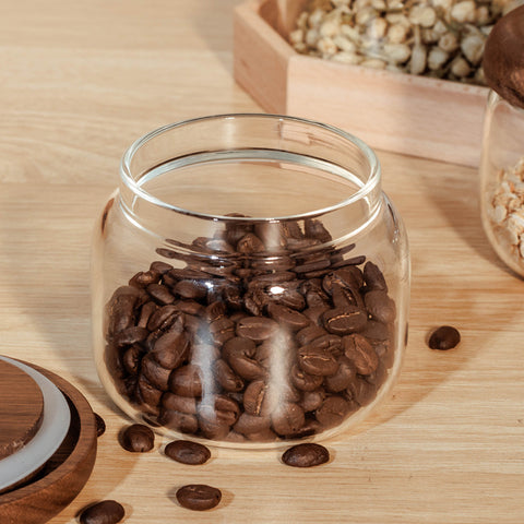 Glass Storage Jar with Wooden Lid – Natural Airtight Food Container Set