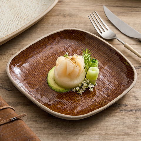 Ceramic Square Shallow Plate – Simple Japanese Style, Mesh Glaze