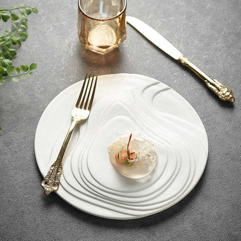 Luxury Ceramic Western Plate – Modern Ripple Texture Fine Dining Plate