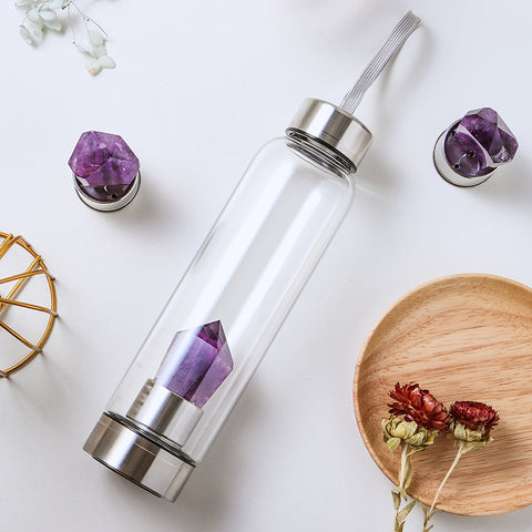 Natural Amethyst Crystal Energy Glass Water Bottle