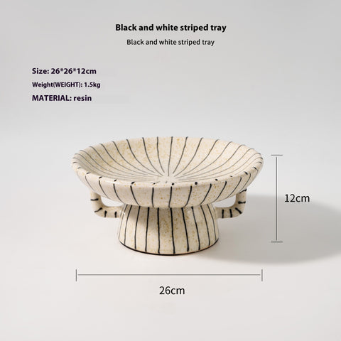 Black and White Striped Resin Fruit Plate – Retro Creative Dessert Stand
