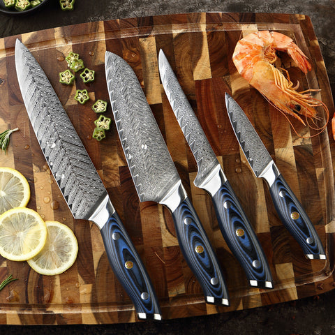 4-Piece Damascus Knife Set – Stainless Steel, G10 Handle, Ultra Sharp