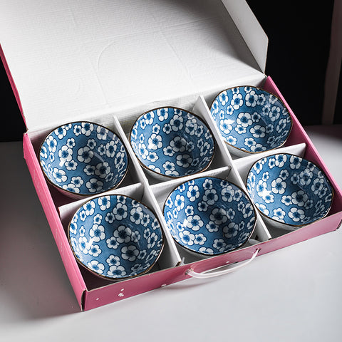 Floral & Plant Pattern Porcelain Bowl Set – 4-Piece & 6-Piece Handmade Collection