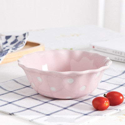 Cute Polka Dot Dessert & Soup Bowl Set – Retro Colorful Ceramic Tableware