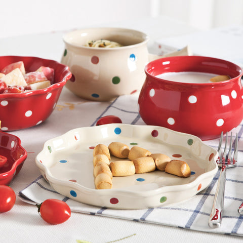 Cute Polka Dot Dessert & Soup Bowl Set – Retro Colorful Ceramic Tableware