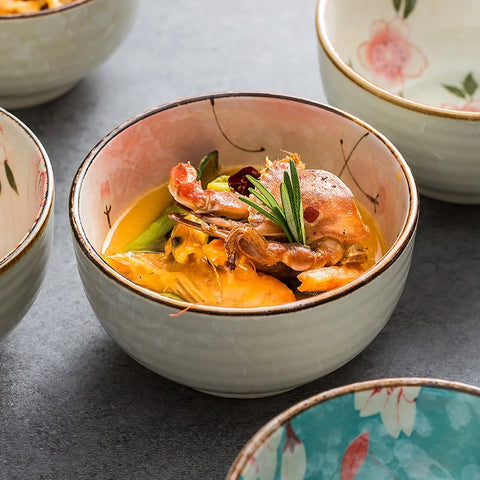 Handmade Ceramic Breakfast & Noodle Bowl – Floral Design 500 ml