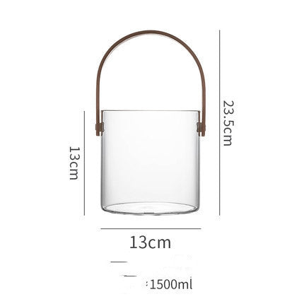 Nordic Glass Bowl with Bamboo Handle – Modern Transparent Serving Container