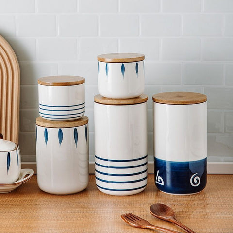 Blue Pattern Ceramic Storage Jar with Wooden Lid – Nordic Airtight Canister