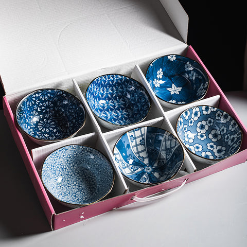 Floral & Plant Pattern Porcelain Bowl Set – 4-Piece & 6-Piece Handmade Collection