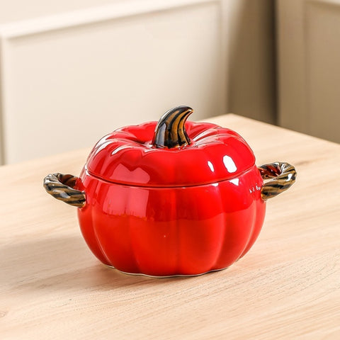 Pumpkin Ceramic Soup Bowl with Lid