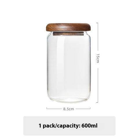 Glass Storage Jar with Wooden Lid – Natural Airtight Food Container Set